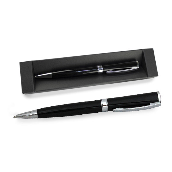 Pix metalic negru, mina tip cross si accesorii cromate in cutie carton EVOffice