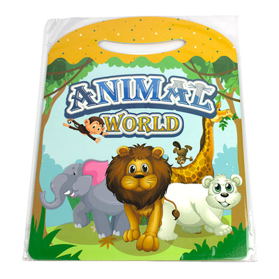 Planșă interactivă cu stickere Lumea Animalelor 30.5x70 cm cu peisaj natural și autocolante pentru copii.