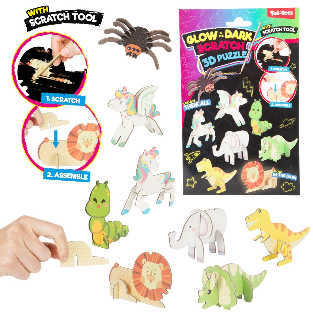 Puzzle 3D creativ Răzuiește și descoperă Toi-Toys cu bețișor din plastic și piese colorate pentru copii