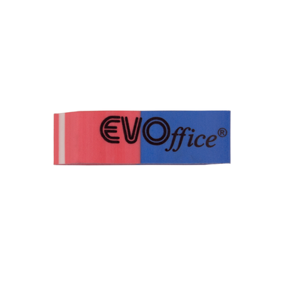 Radiera bicolora EVOffice dimensiuni mici 45x14x8 mm forma dreptunghiulara cu laturi tesite din cauciuc