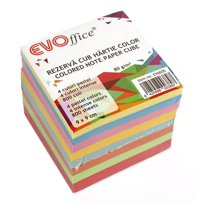Cub hartie 8 colori pastel/intens 9*9cm, 800 file EVOffice