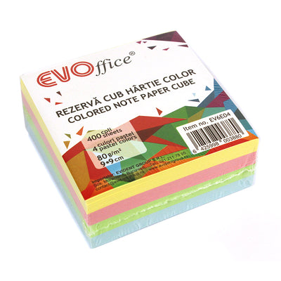Cub hartie 4 culori pastel color 9*9 cm, 400 file EVOffice