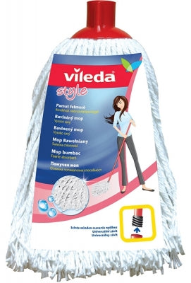 Rezervă de mop Vileda Classic din bumbac alb, greutate 160 grame, cu sistem de prindere prin filet, ideală pentru curățarea delicată a parchetului