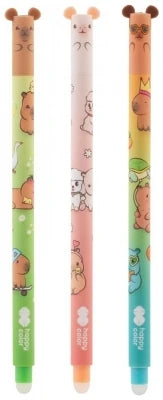 Roller gel cu cerneală termosensibilă Capybara Fun Happy Color de 0.5 mm cu design haios și gumă de șters.
