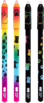 Roller gel cu cerneală termosensibilă Miaow Happy Color de 0.5 mm cu design felin și gumă de șters.