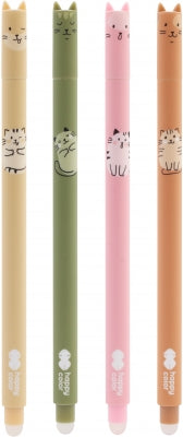 Roller gel cu cerneală termosensibilă Warm Kitty Happy Color de 0.5 mm cu design cu pisicuțe și gumă de șters.