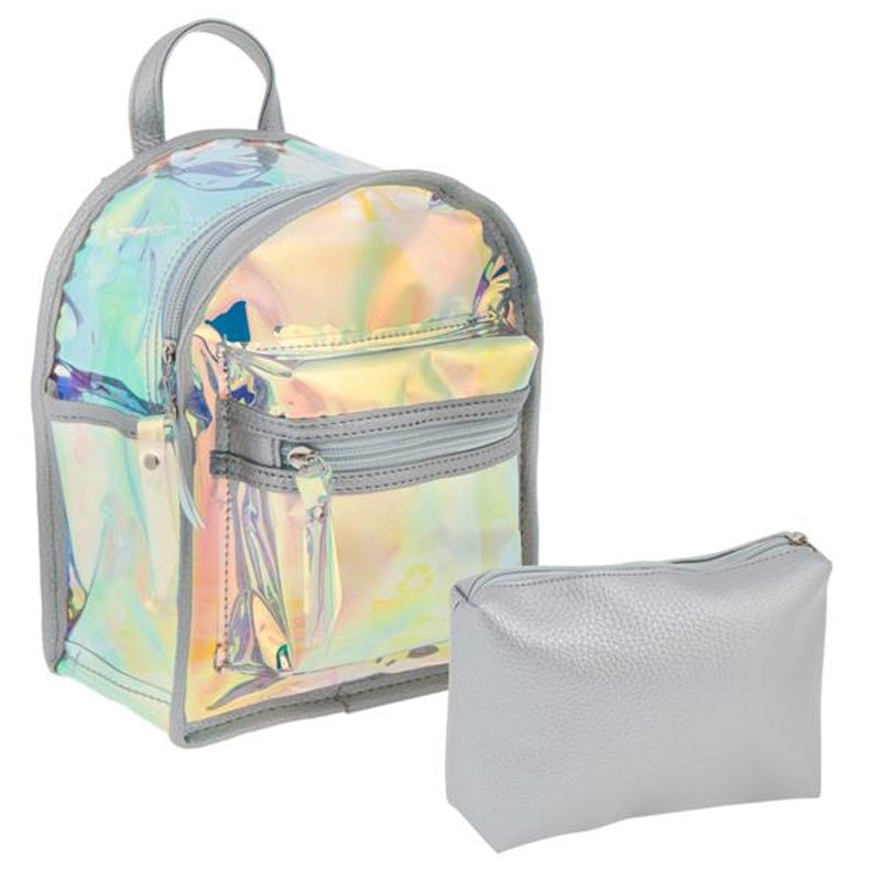 Rucsac fete STARPAK model Glossy 22 cm design transparent si stralucitor cu bretele detasabile borseta interioara inclusa si aspect modern glossy