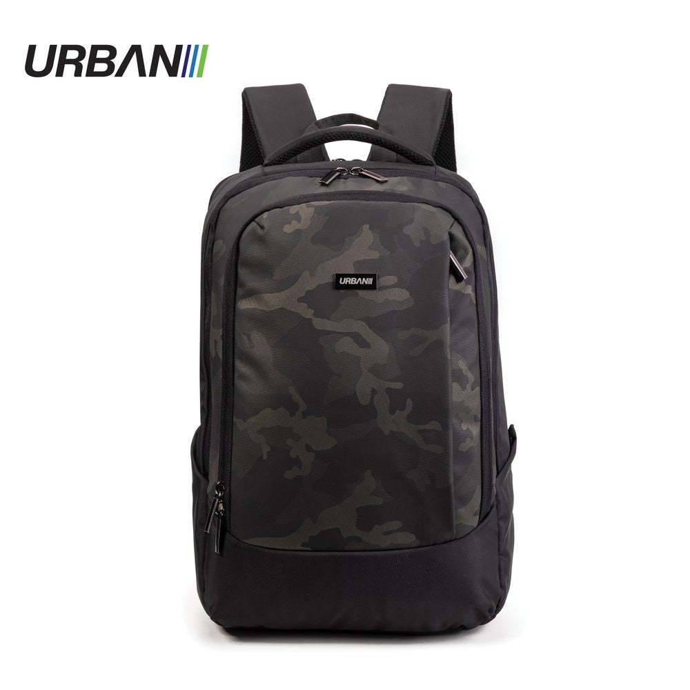 Rucsac laptop 19 inch model Dark Camouflage Offishop din poliester 1200D cu spate respirabil organizator frontal si buzunare laterale extensibile