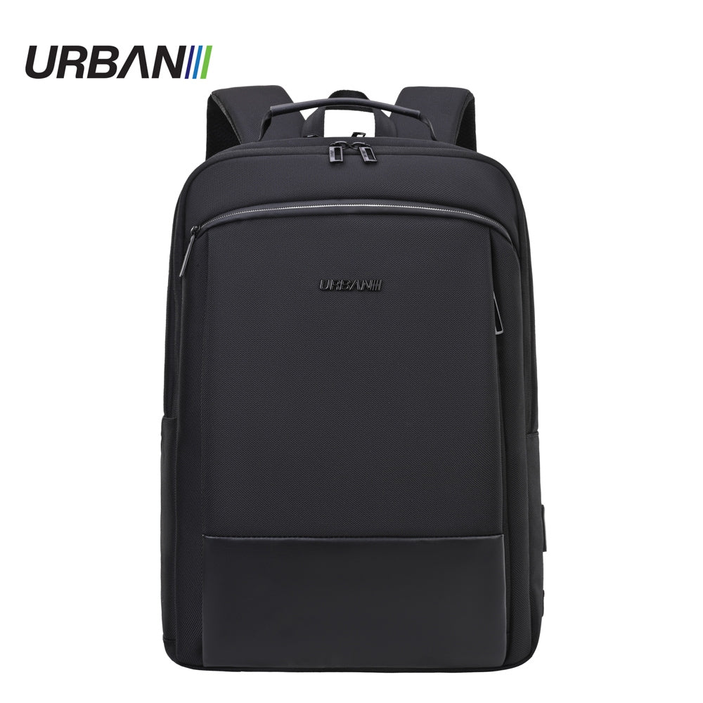 Rucsac profesional Urban Black Offishop pentru laptop 19 inch cu port USB si micro USB spate respirabil maner piele ecologica si poliester 1200D