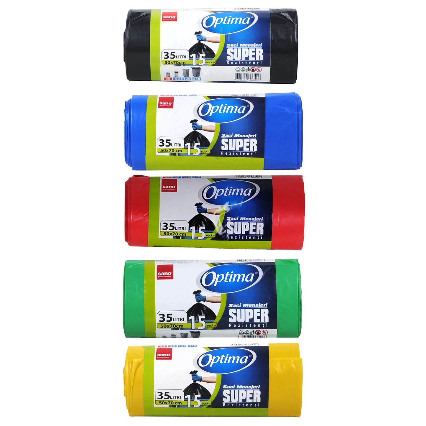 Saci menajeri verzi colectare selectiva SanoOptima 35l 15buc