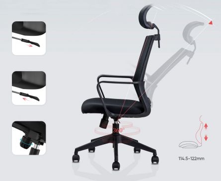 Scaun birou Executive spatar mesh, roti nylon, tetiera DELI