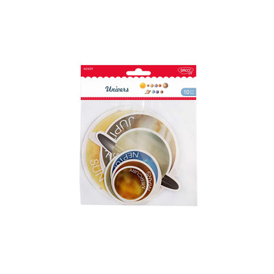 Set de 10 accesorii decorative cu tematică „Univers” Dacoart, realizate din hârtie de calitate, ideale pentru proiecte creative și tematice cosmice
