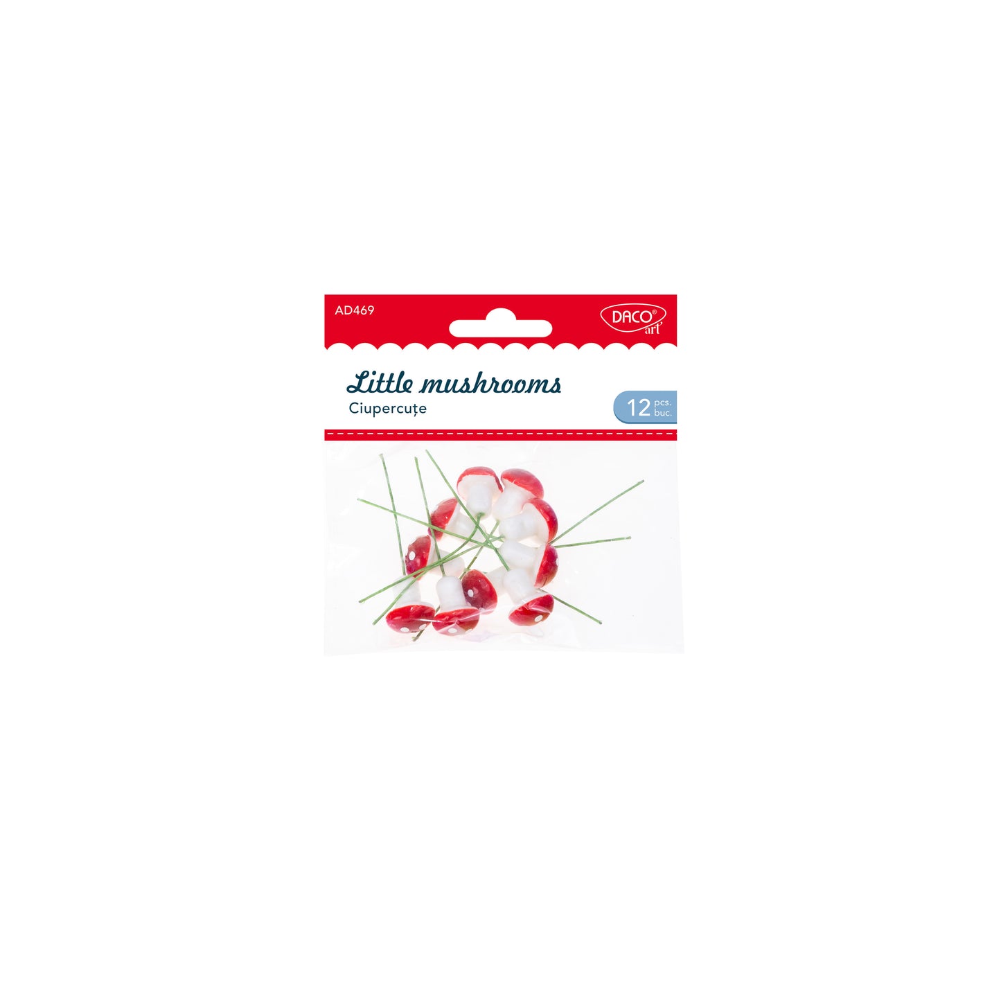 Set de 10 ciupercuțe decorative Dacoart, dimensiune 7 cm, cu sârmă flexibilă, ideale pentru aranjamente florale, coronițe și decorațiuni DIY