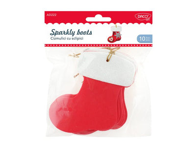 Set de 10 cizmulici decorative din spumă cu sclipici Dacoart, ideale pentru ornamente de Crăciun și proiecte handmade festive