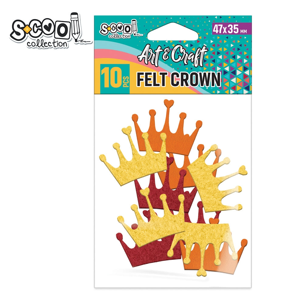 Set de 10 coronițe decorative din fetru S-COOL (47 x 35 mm), culori diverse, ideale pentru proiecte handmade, cusut, lipit, scrapbooking și activități creative în școli