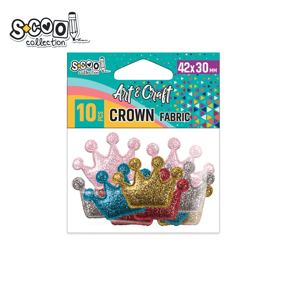 Set de 10 coronițe decorative textile cu sclipici S-COOL (42 x 30 mm), culori diverse, ideale pentru proiecte handmade, cusut, lipit și decorațiuni creative strălucitoare