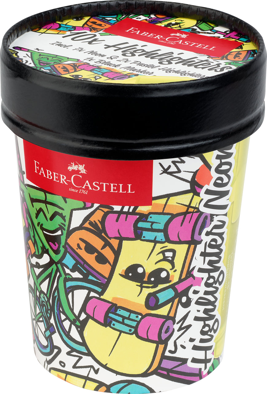 set-10-textmarkere-superfluorescente-editie-speciala-cutie-inghetata-faber-castell