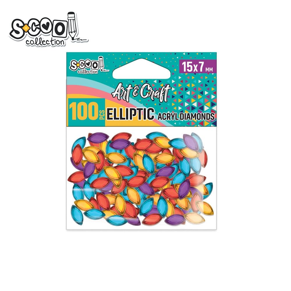 Set de 100 diamante din acril S-COOL (formă ovală, 1.5 cm), în culori diverse, ideale pentru decorarea meselor la nunți, aniversări, invitații și proiecte de lucru manual
