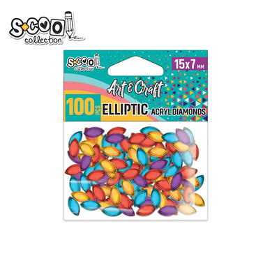 Set de 100 diamante din acril S-COOL (formă ovală, 1.5 cm), în culori diverse, ideale pentru decorarea meselor la nunți, aniversări, invitații și proiecte de lucru manual