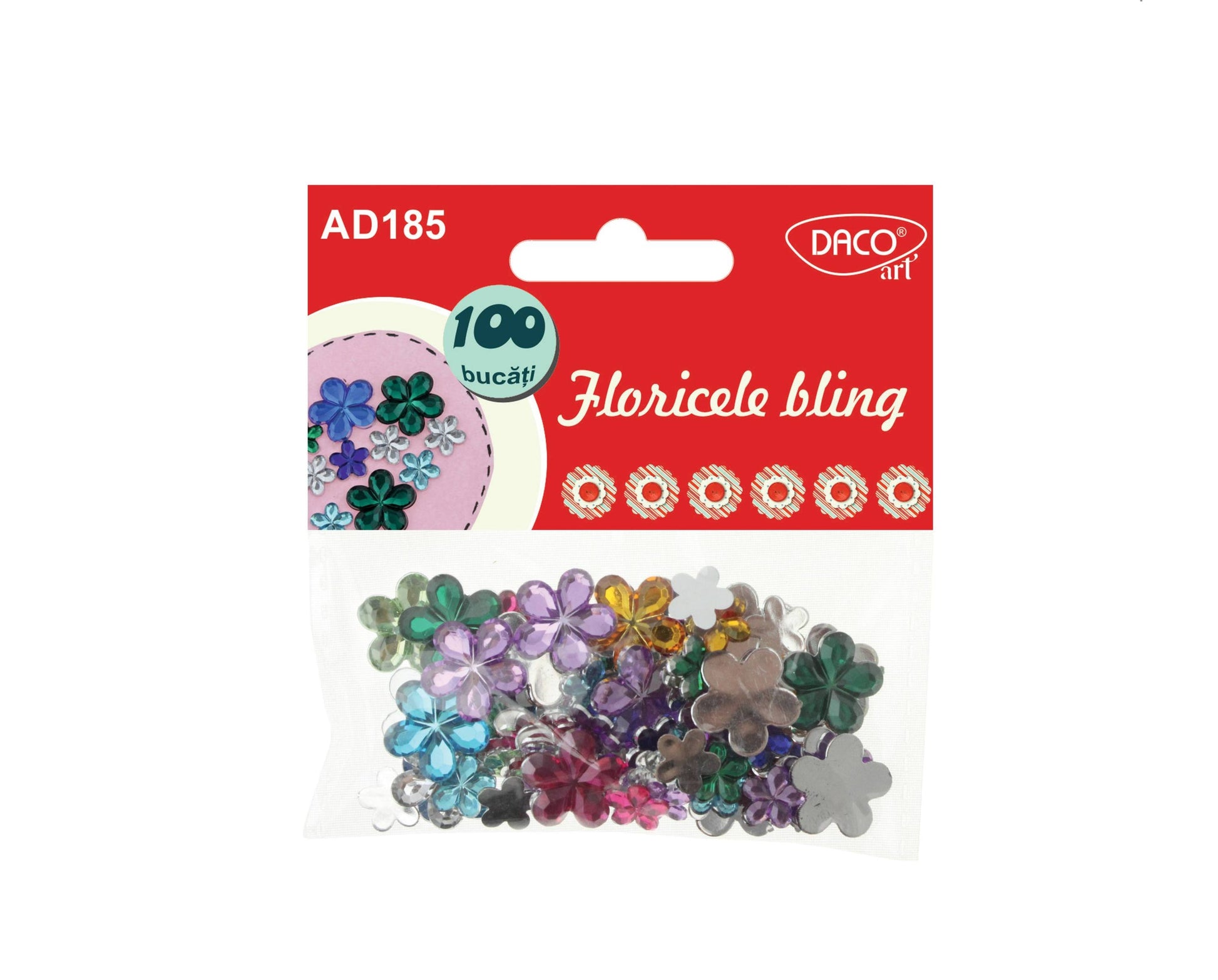Set de 100 floricele decorative strălucitoare Dacoart, ideale pentru a adăuga un plus de eleganță proiectelor de scrapbooking și handmade