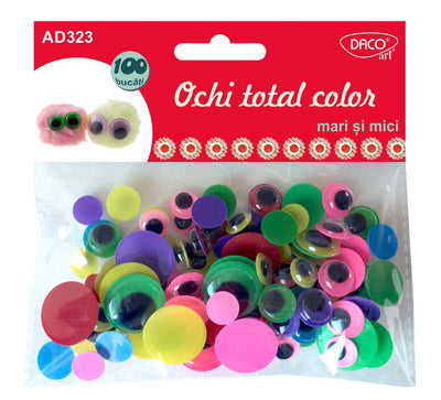 Set de 100 ochi colorați Dacoart în 4 dimensiuni (10-20mm), ideali pentru personalizarea jucăriilor și figurinelor handmade