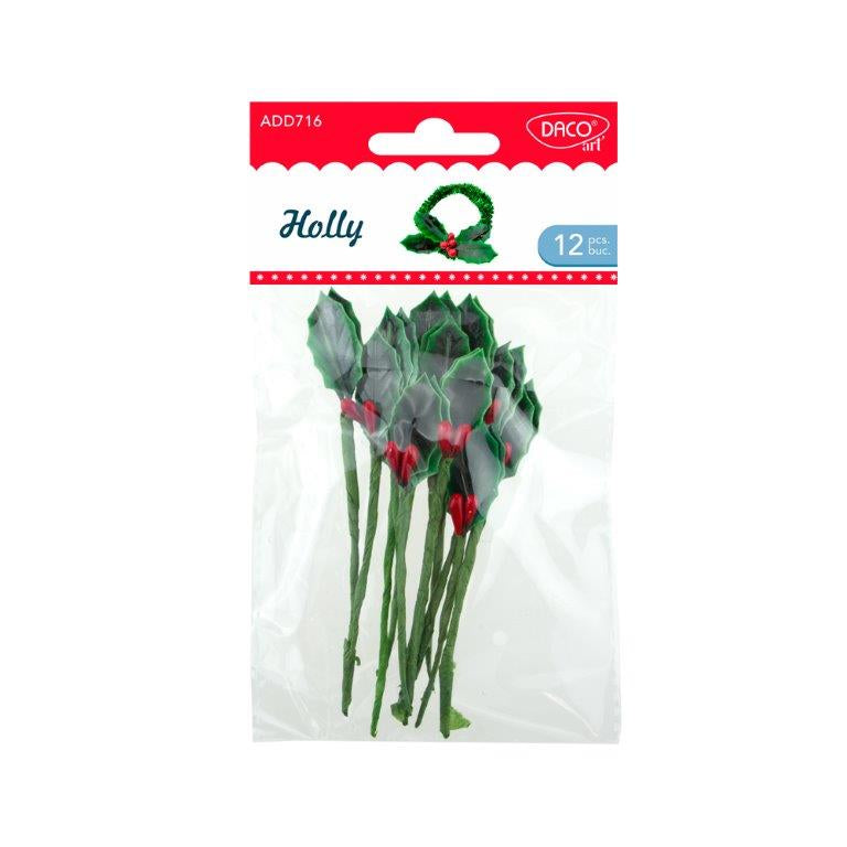 Set de 12 ilice cu vâsc decorative Daco (12 cm) în culori de Crăciun, ideale pentru coronițe, brad, aranjamente festive și proiecte de craft
