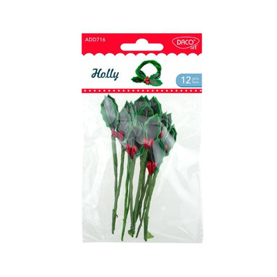 Set de 12 ilice cu vâsc decorative Daco (12 cm) în culori de Crăciun, ideale pentru coronițe, brad, aranjamente festive și proiecte de craft