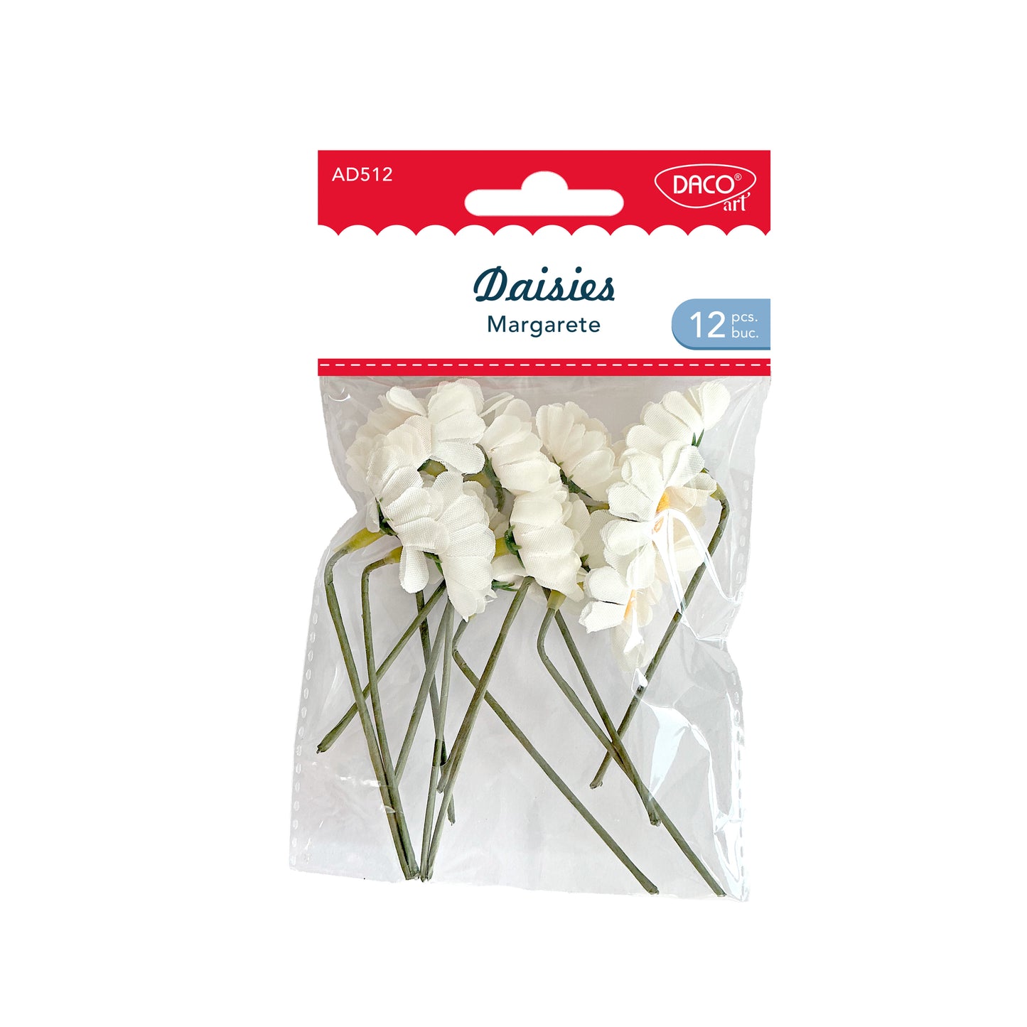 Set de 12 margarete decorative Daco cu tijă flexibilă (9.5 cm lungime), ideale pentru scrapbooking, felicitări handmade și decorarea evenimentelor