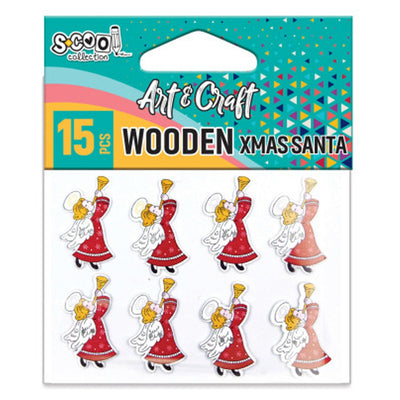 Set de 15 îngerași decorativi din lemn S-COOL (4 cm), culori vii, ideali pentru proiecte handmade, cusut, lipit, felicitări și decorațiuni elegante