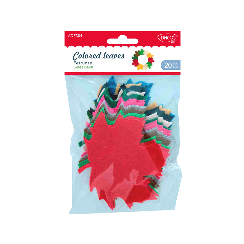 Set de 20 frunze mari din fetru Dacoart, 10.5x10 cm, ideale pentru aranjamente florale, decorațiuni tematice și proiecte handmade creative.
