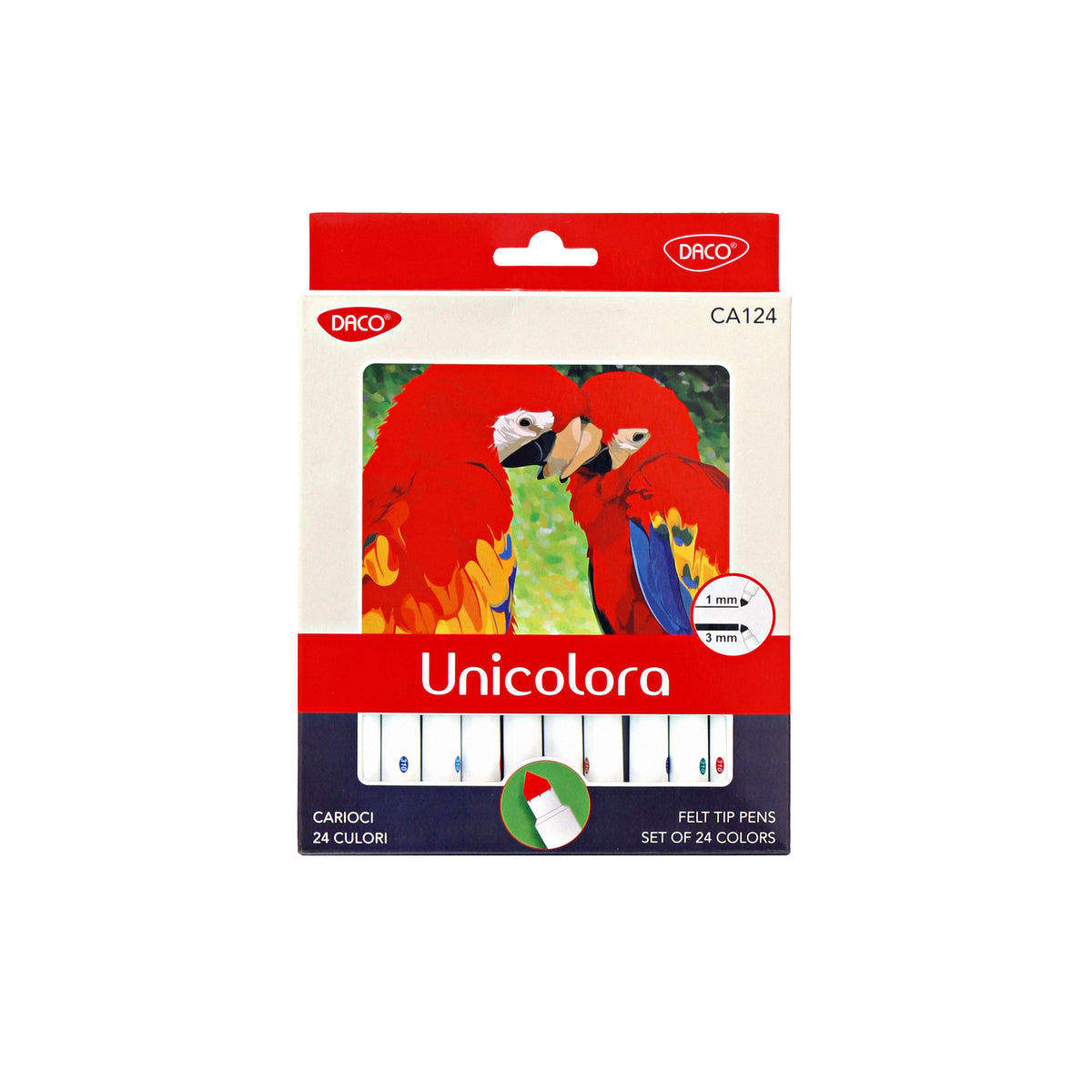 Set de 24 carioci cu vârf conic Daco CA124 Unicolora pe bază de apă pentru desen și școală.
