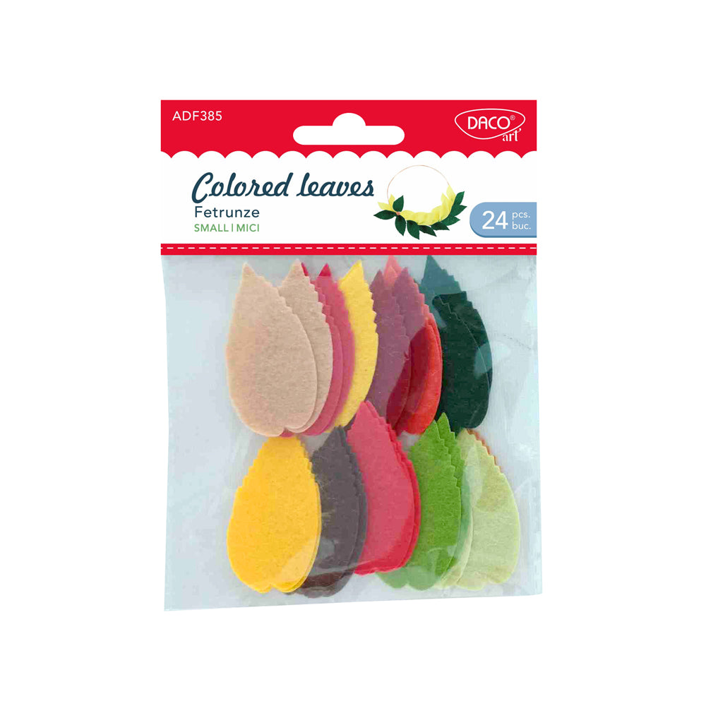 Set de 24 frunze mici din fetru Dacoart, 5.5x3 cm, ideale pentru detalii fine în scrapbooking, bijuterii handmade și proiecte creative