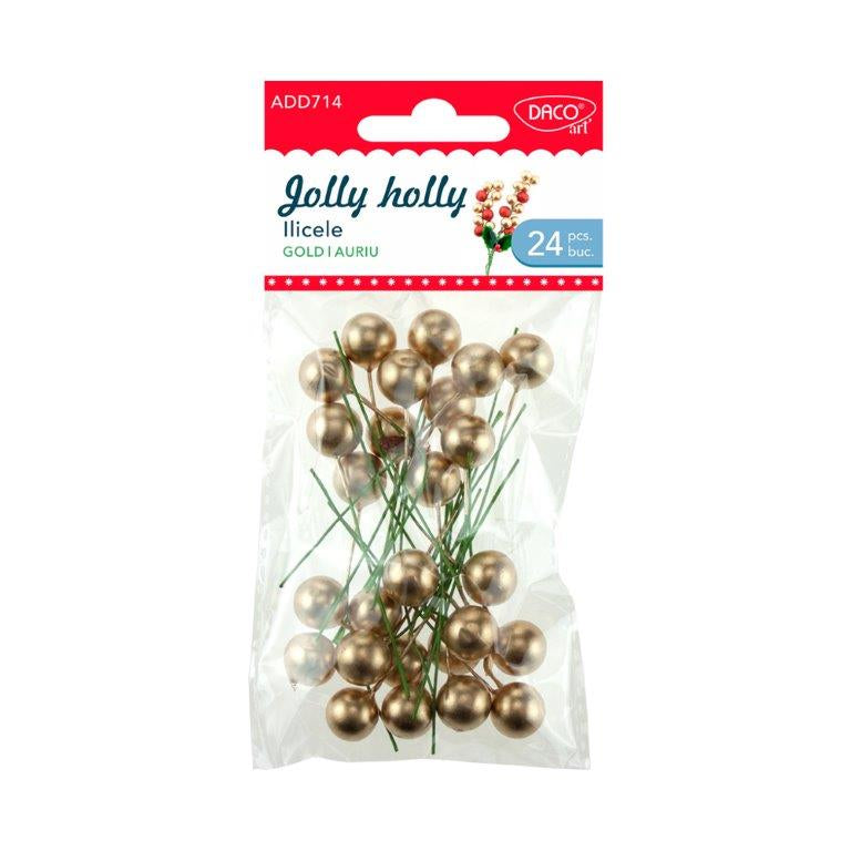Set de 24 ilice decorative aurii Daco (6 cm) pentru Crăciun, ideale pentru aranjamente florale, coronițe, ornamente și cadouri personalizate