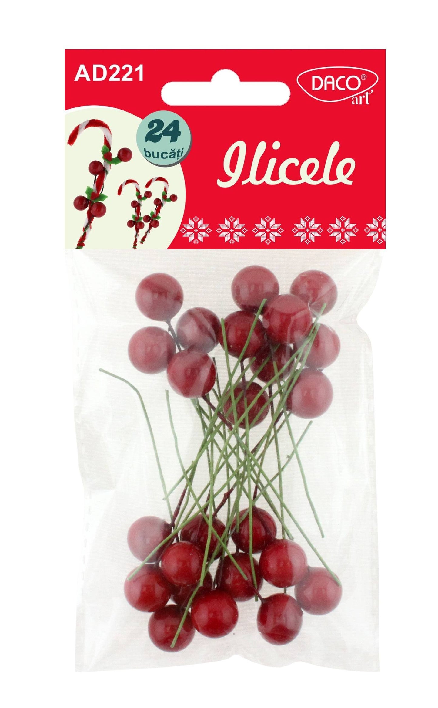 Set de 24 ilicele roșii decorative Dacoart, ideale pentru coronițe, ornamente de brad și aranjamente festive de Crăciun