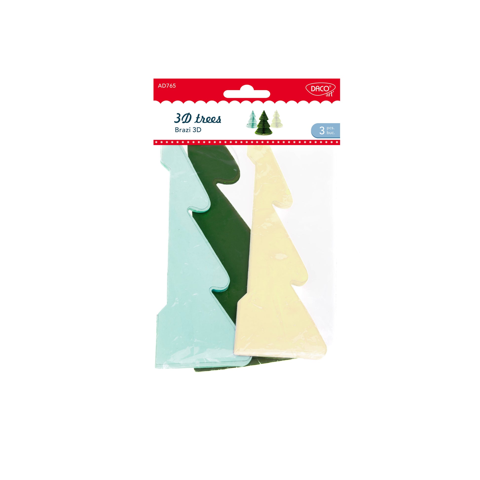 Set de 3 brazi decorativi 3D Daco (18 cm și 21 cm), realizați din carton și hârtie, ideali pentru decorarea mesei de Crăciun și aranjamente festive minimaliste