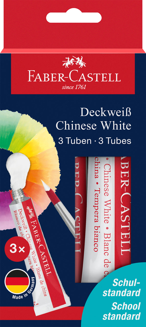 Set de 3 tuburi de tempera alba Faber-Castell 7.5 ml pigment alb opac pentru amestecarea culorilor si accente de lumina