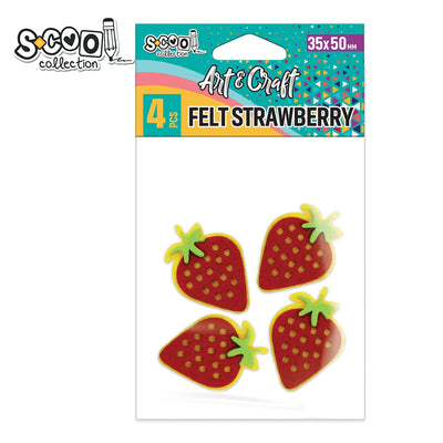 Set de 4 căpșuni decorative din fetru S-COOL (35 x 50 mm), ideale pentru proiecte handmade, cusut, lipit, scrapbooking și activități creative în școli și grădinițe