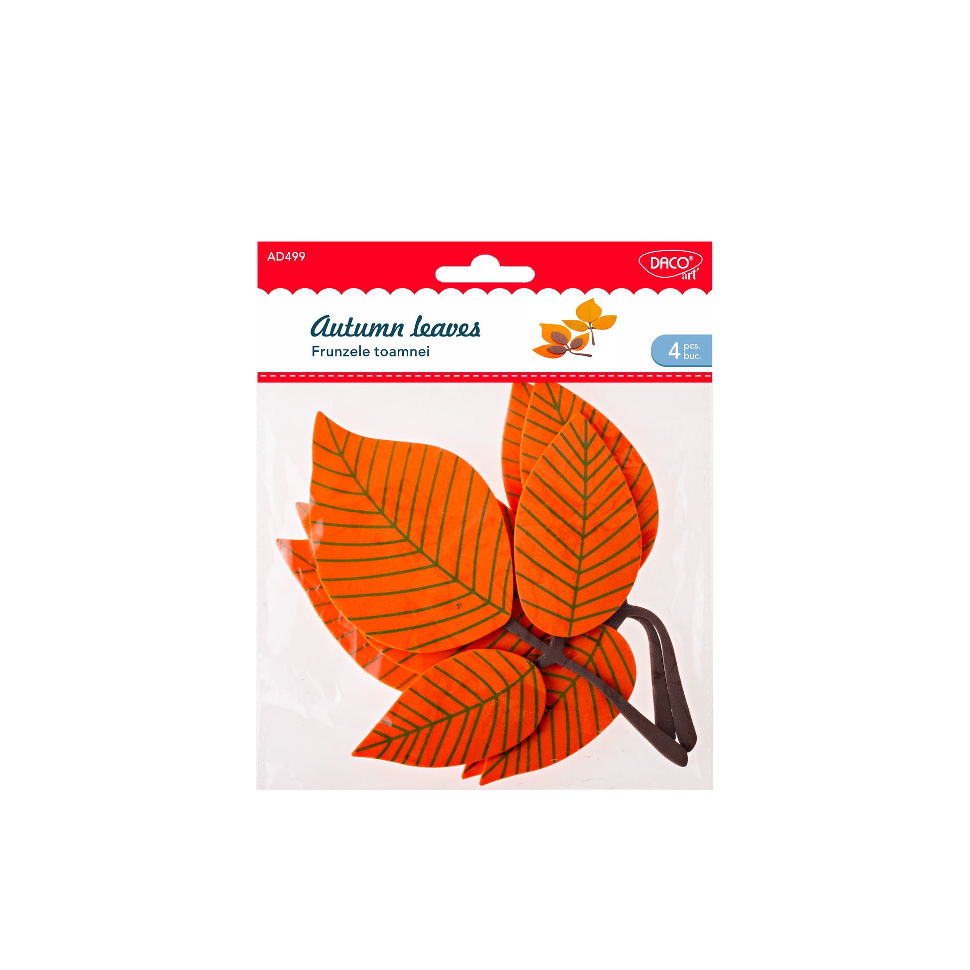 Set de 4 frunze decorative mari din spumă Dacoart (14.5 x 18 cm) cu design de toamnă, ideale pentru decorarea pereților, vitrinelor și activități educative