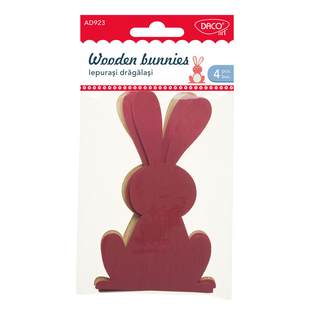 Set de 4 iepurași decorativi din lemn Daco (12,7 cm), ideali pentru proiecte creative, activități de lucru manual de Paște și decorațiuni handmade personalizate