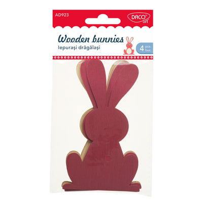 Set de 4 iepurași decorativi din lemn Daco (12,7 cm), ideali pentru proiecte creative, activități de lucru manual de Paște și decorațiuni handmade personalizate
