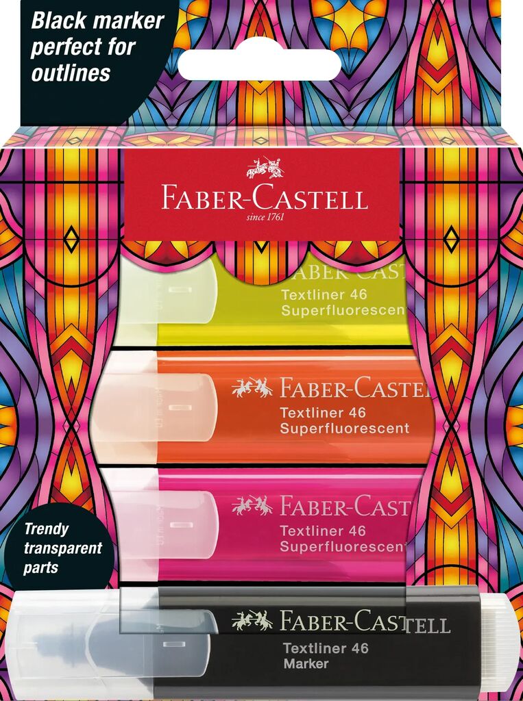 set-4-textmarkere-superfluorescente-editie-speciala-glassy-faber-castell