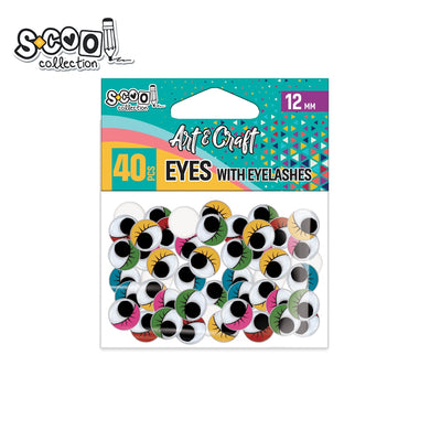 Set de 40 de ochișori decorativi cu gene colorate S-COOL (12 mm), cu iris mobil, ideali pentru proiecte handmade, păpuși, felicitări și activități creative