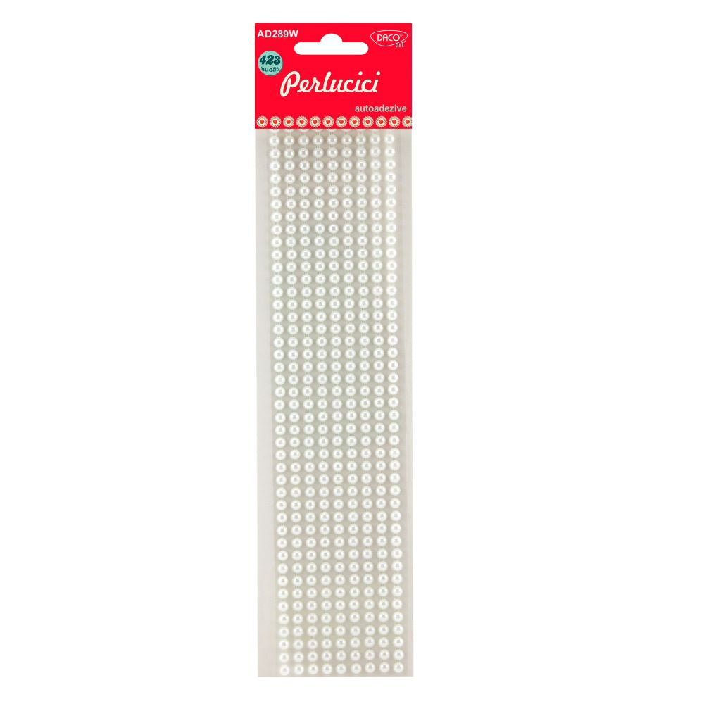 Set de 423 de perlucici autoadezive DACOart (5 mm), ideale pentru decorarea felicitărilor, albumelor de scrapbooking, bijuteriilor handmade și proiectelor creative sofisticate.