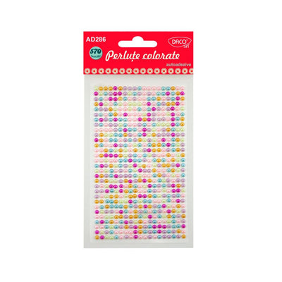 Set de 570 de perluțe autoadezive DACOart în culori variate (4 mm), ideale pentru scrapbooking, felicitări, colaje, decorațiuni DIY și proiecte creative handmade