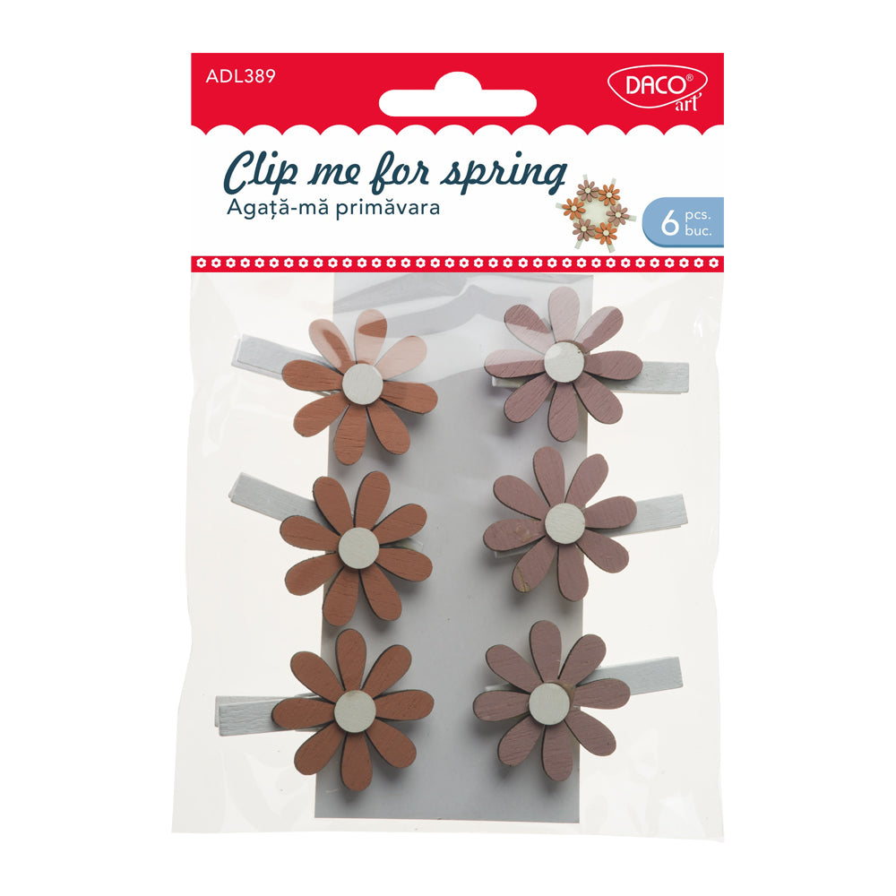 Set de 6 elemente decorative din lemn natur Dacoart, design primăvăratic, 5 cm, ideale pentru decorațiuni handmade, felicitări și proiecte creative