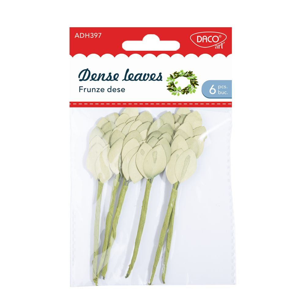 Set de 6 frunze decorative Dacoart din hârtie cu sârmă flexibilă, 12 cm, ideale pentru buchete de nuntă, aranjamente florale și proiecte handmade.