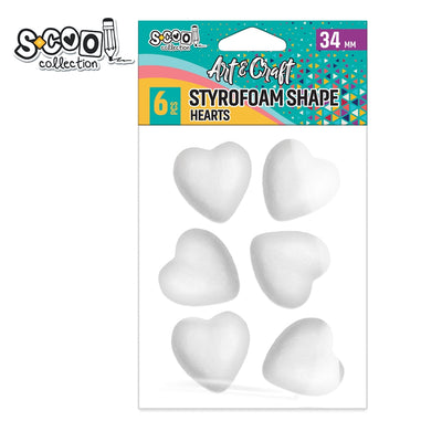 Set de 6 inimioare decorative din polistiren alb S-COOL (4.5 x 4.3 cm), ideale pentru pictură, proiecte DIY, artă decorativă, nunți și decorațiuni de Ziua Îndrăgostiților