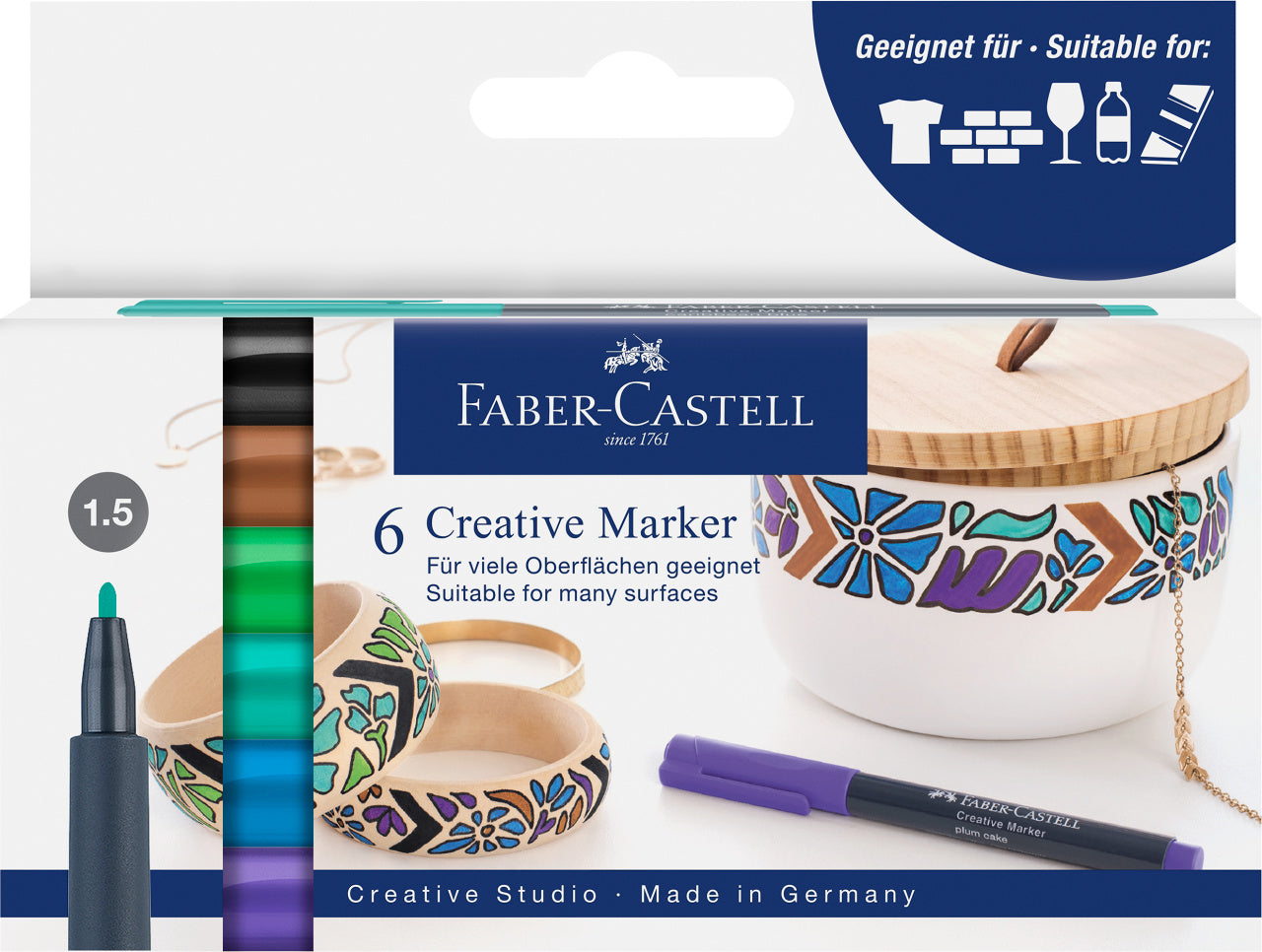 Set 6 markere creative Faber-Castell editia Forest culori naturale pentru sticla piatra metal si hartie