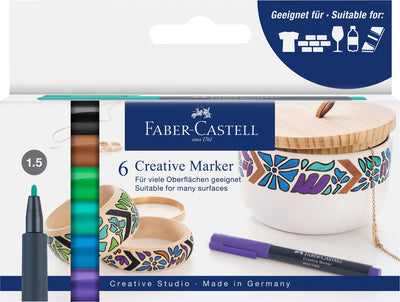 Set 6 markere creative Faber-Castell editia Forest culori naturale pentru sticla piatra metal si hartie