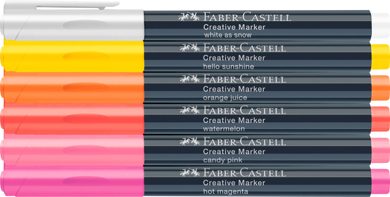 Set 6 markere creative Faber-Castell editia Summer culori vibrante pentru sticla piatra metal si hartie